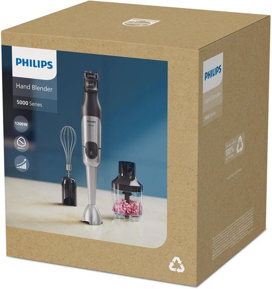 Philips Staafmixer 3-in-1 HR2683/00 - Incl Hakmolen, Maatbeker en Garde/Klopper - 1200 Watt – Regelbare Snelheid - RVS - Zwart