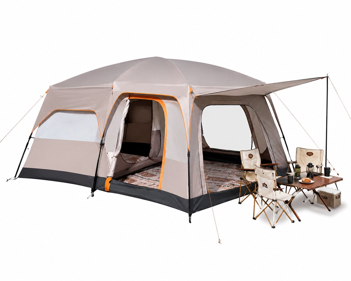 Grote Familietent 8 Personen – Luxe Tunnel Tent met 2 Slaapkamers & Woonruimte – Waterdichte Camping Tent voor Familie & Outdoor Kamperen
