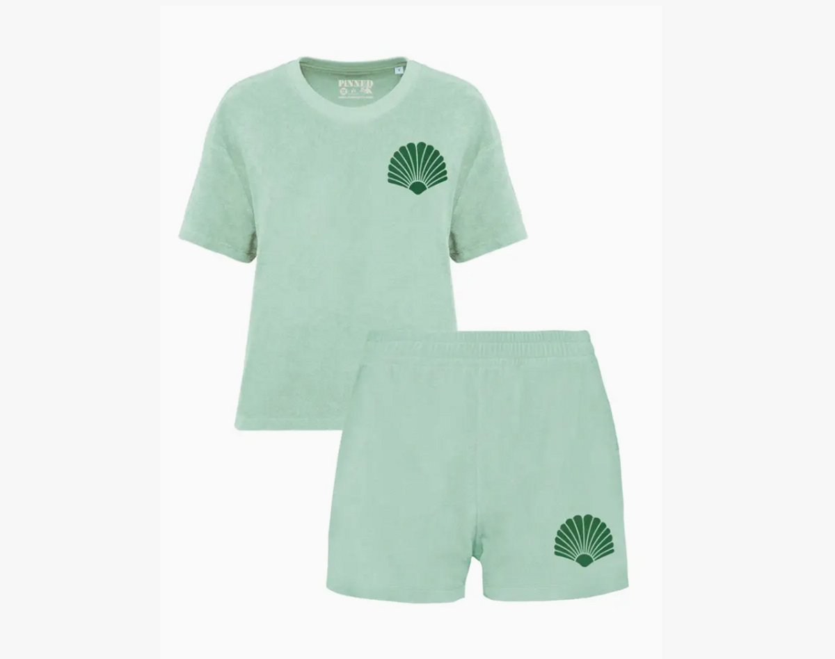 Zomer | Set | Badstof | Velvet | Schelp | Mintgroen | Strand | Shell | Maat L | Valt als L/XL