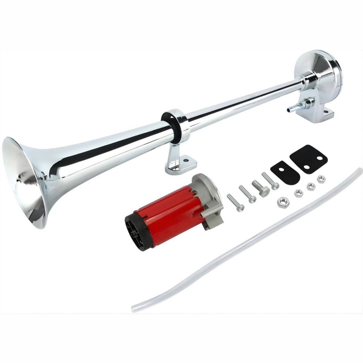 KAD® Luchthoorn - Geschikt voor Auto, Boot & Vrachtwagen - Krachtige Toeter met Diep Geluid - Zilver - 35cm x 5cm x 10cm