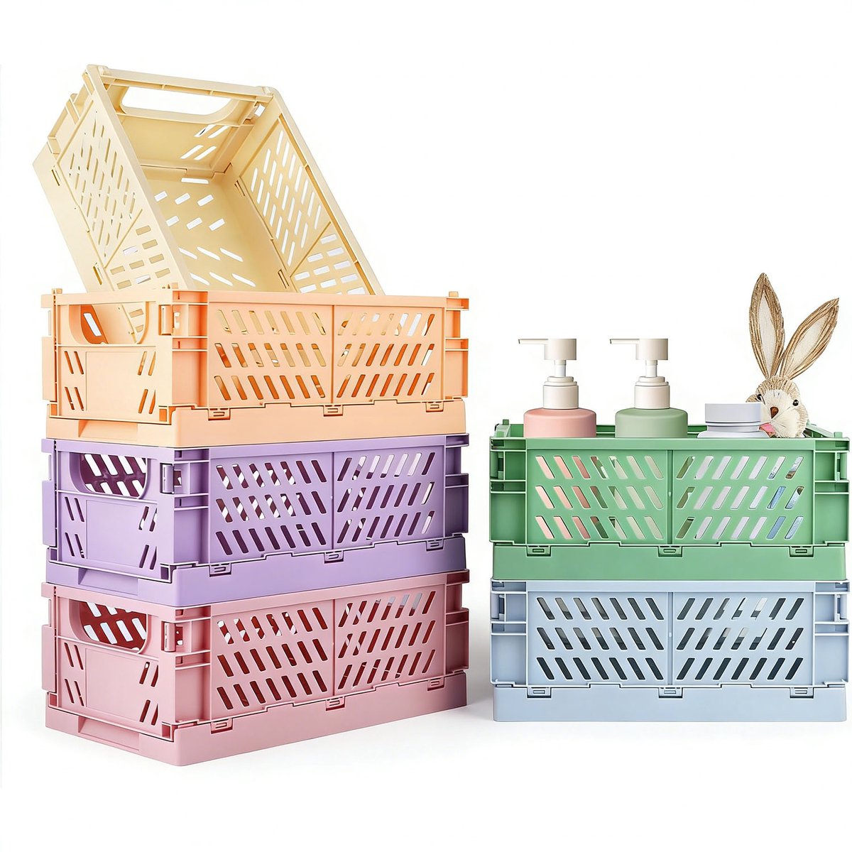 6-delige Opvouwbare Opbergmand Set – Bureau Organizer voor Make-up, Tape & Schoolspullen – Kleurrijke Opbergbakken