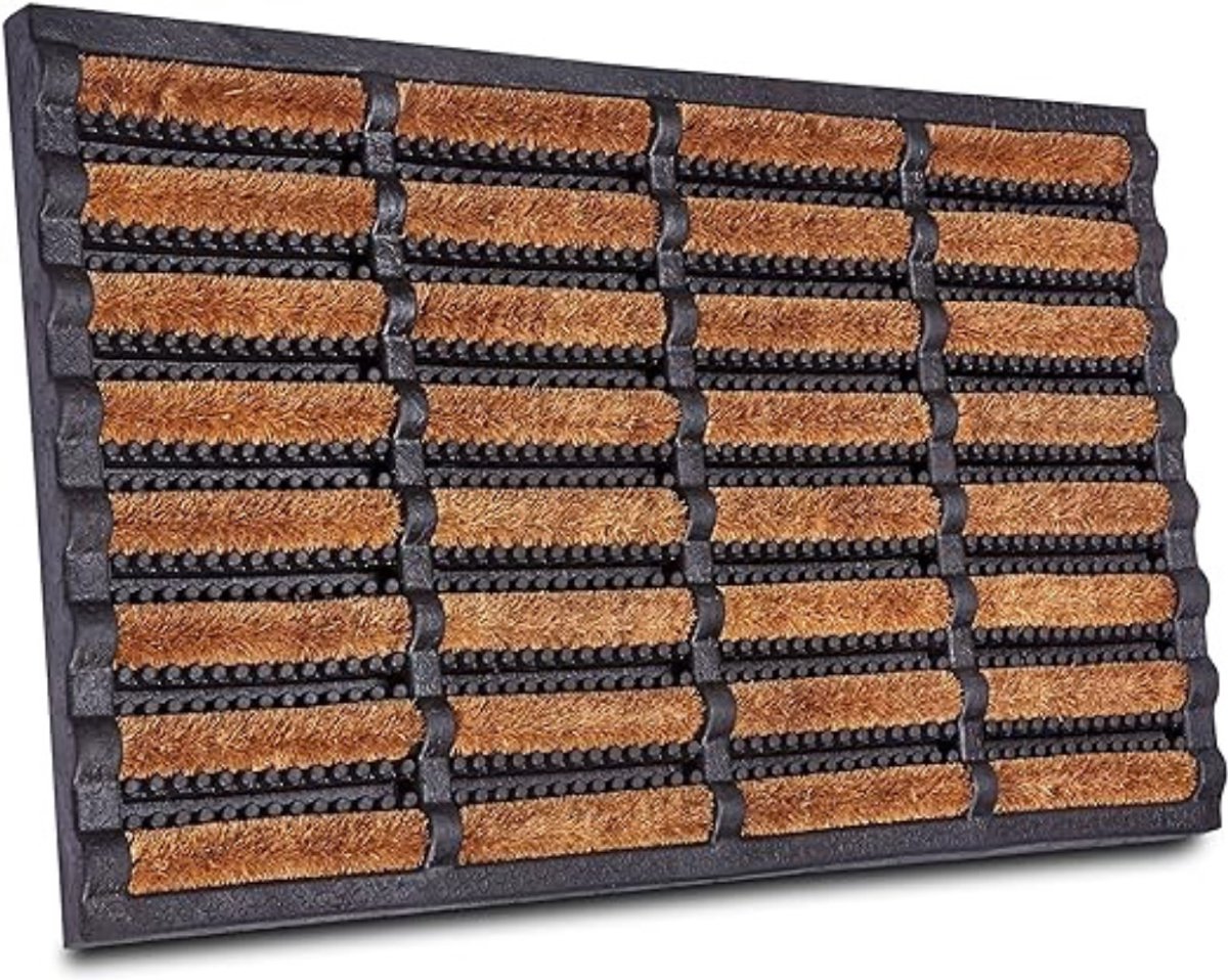 TIM® Borstelmat Voor Buiten – Voetenveger Van Kokusrubber – Deurmat Binnen Antislip – Deurmat Buiten – Vuilschraper - Bruin- 40cm x 60cm x 3cm; 2.5 kg