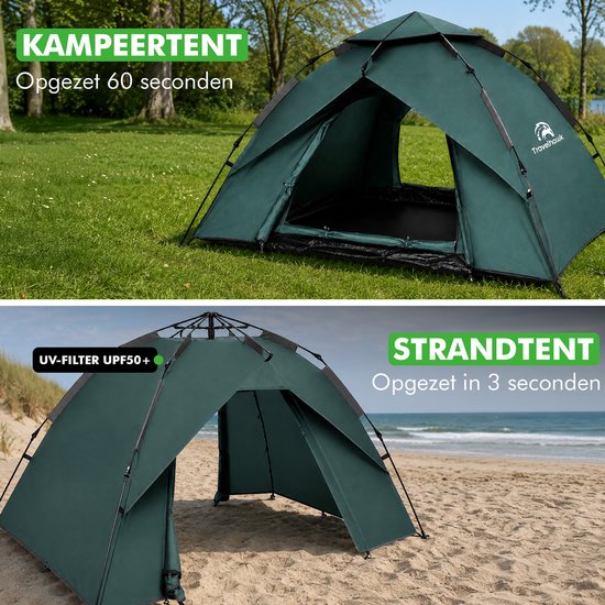 Travelhawk Pop Up Tent - 2-3 Persoons - Tent - Waterdicht - In 3 Seconden Opgezet - Groen van Travelhawk — afbeelding 5