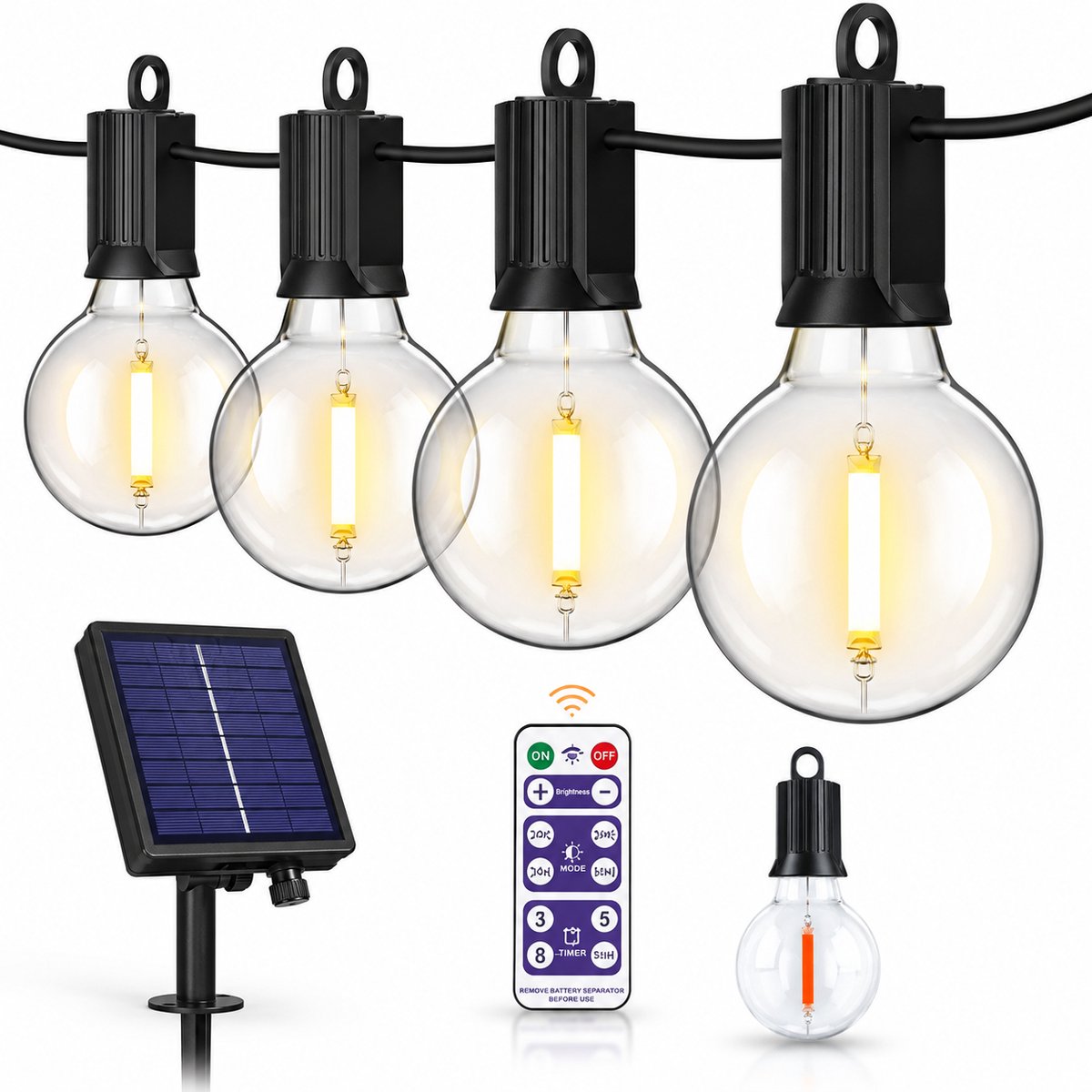 ITRONIQ Solar Lichtsnoer Buiten 10 Meter – USB en Solar Oplaadbaar – Waterdichte Tuinverlichting Voor Balkon Terras en Camping