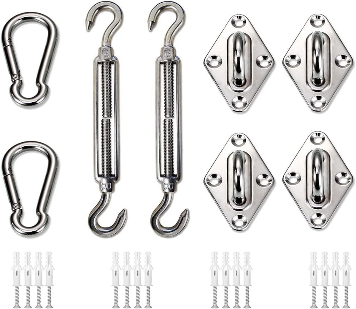 carmdering - Rechthoekig Zonnescherm Bevestigingskit - RVS Zonnescherm Accessoire Set - Heavy Duty Hardware Kit - Hoge Spankracht - Weerbestendig Design - Roestvrij Staal - Duurzaam En Sterk - Voor Buiten Gebruik - 1 Set