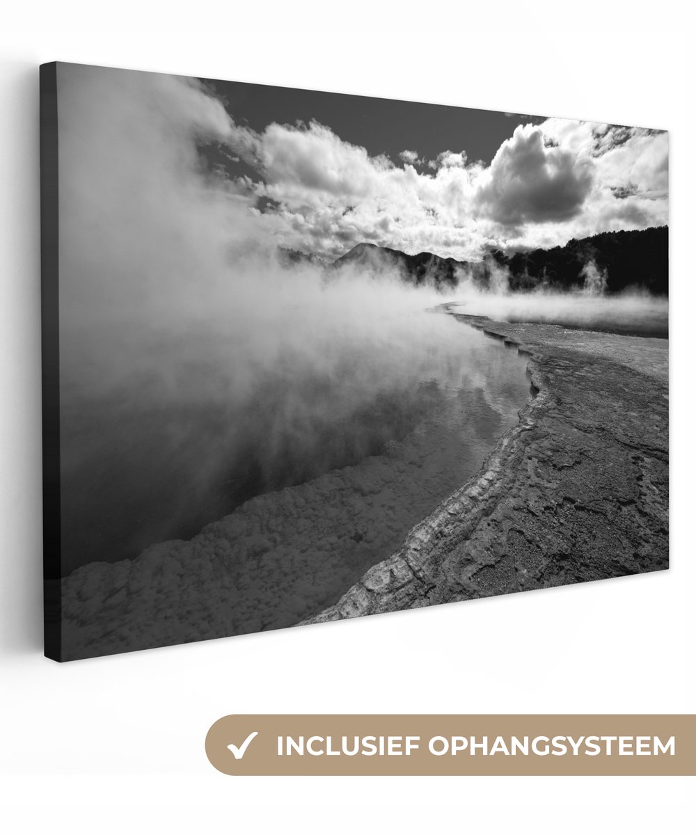 Canvas schilderij 30x20 cm - Wanddecoratie Warmwaterbronnen meer in een thermisch park in