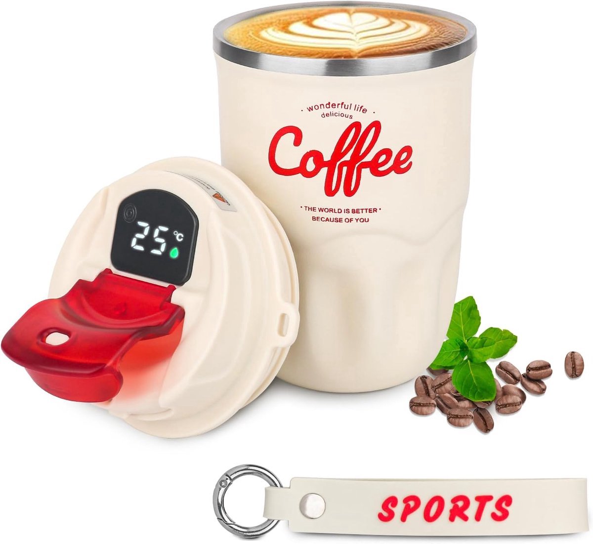 Intelligente, Temperatuurgecontroleerde Roestvrijstalen Thermosbeker, Koffiebeker, GeïSoleerde Roestvrijstalen Reiskoffiebeker (Wit)