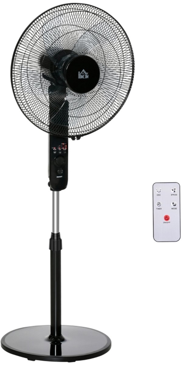 Statiefventilator met afstandsbediening - 3 Snelheden - Verkoeling- 75° Oscillatie - Timer 7.5uur - In hoogte verstelbaar - ⌀44.5 x 110-124 cm - Oscillatie - zwart