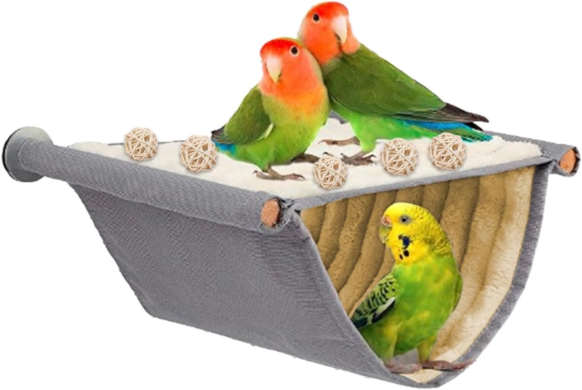 VHV - Vogelhuisje - Hangmat voor vogelkooi en slaapnest - Zacht schuilplekje als vogelspeelgoed - 23x15x2 cm - Voor parkiet, papegaai en kanarie - L