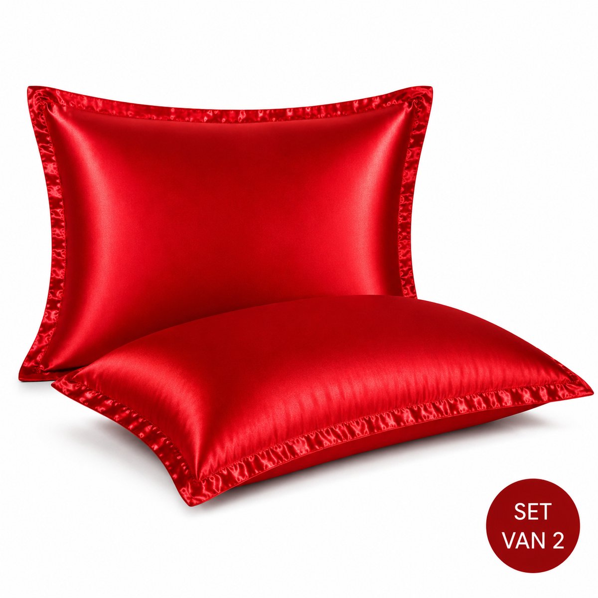 Satijnen kussenslopen 60x70 - Rood - Ademend & Temperatuurregulerend - Voor Haar, Huid & ontspanning - Set van 2