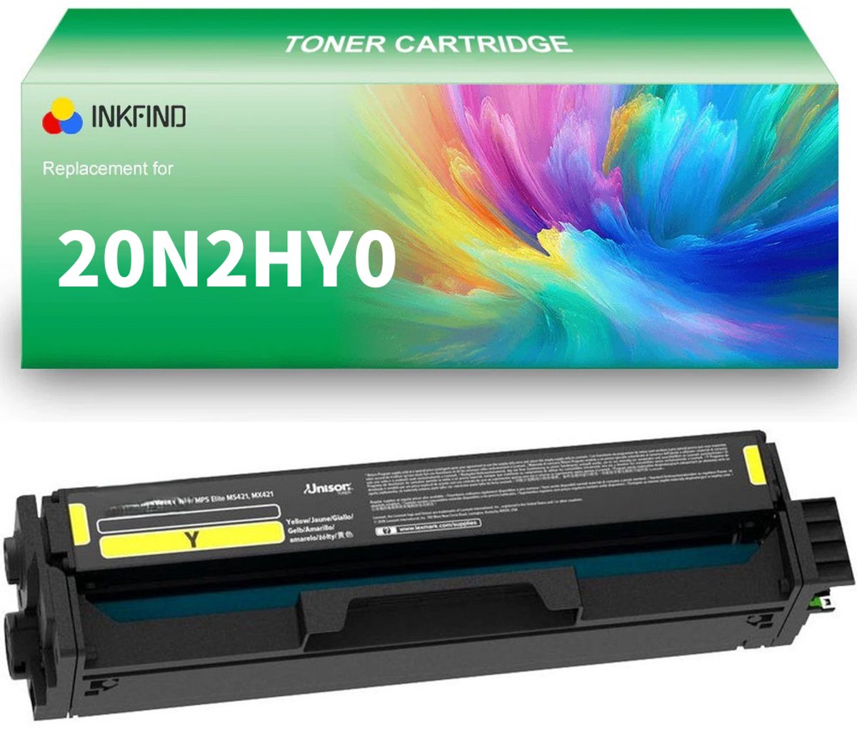 INKFIND 20N2HY0 Geel tonercartridge compatibel met Lexmark 20N2HY0 Geel geschikt voor Lexmark CS331dw/Lexmark CX331adwe - 1-pack Geel