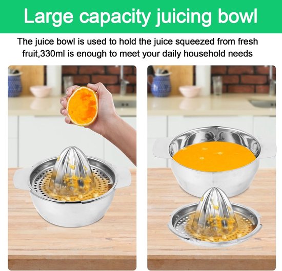Handmatige citruspers van roestvrij staal, handcitruspers, diameter 13,8 cm, vaatwasmachinebestendig, professionele kwaliteit. Handfruitpers geschikt voor citroenen, pompoenen en sinaasappels. — afbeelding 3