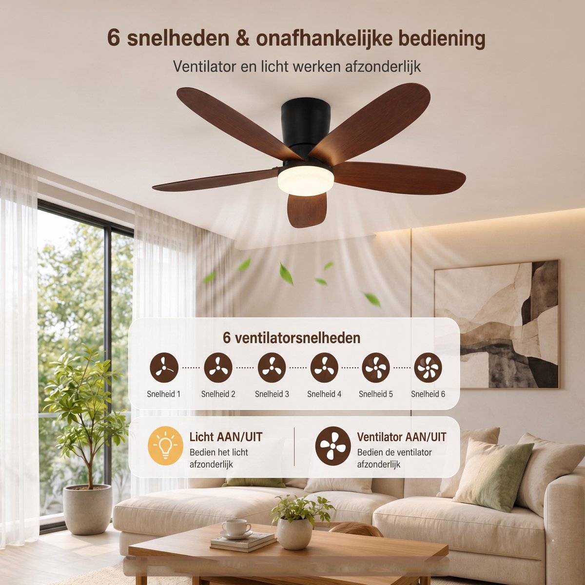 MUPOO Houtlook plafondventilator met verlichting 106 cm thumbnail 5