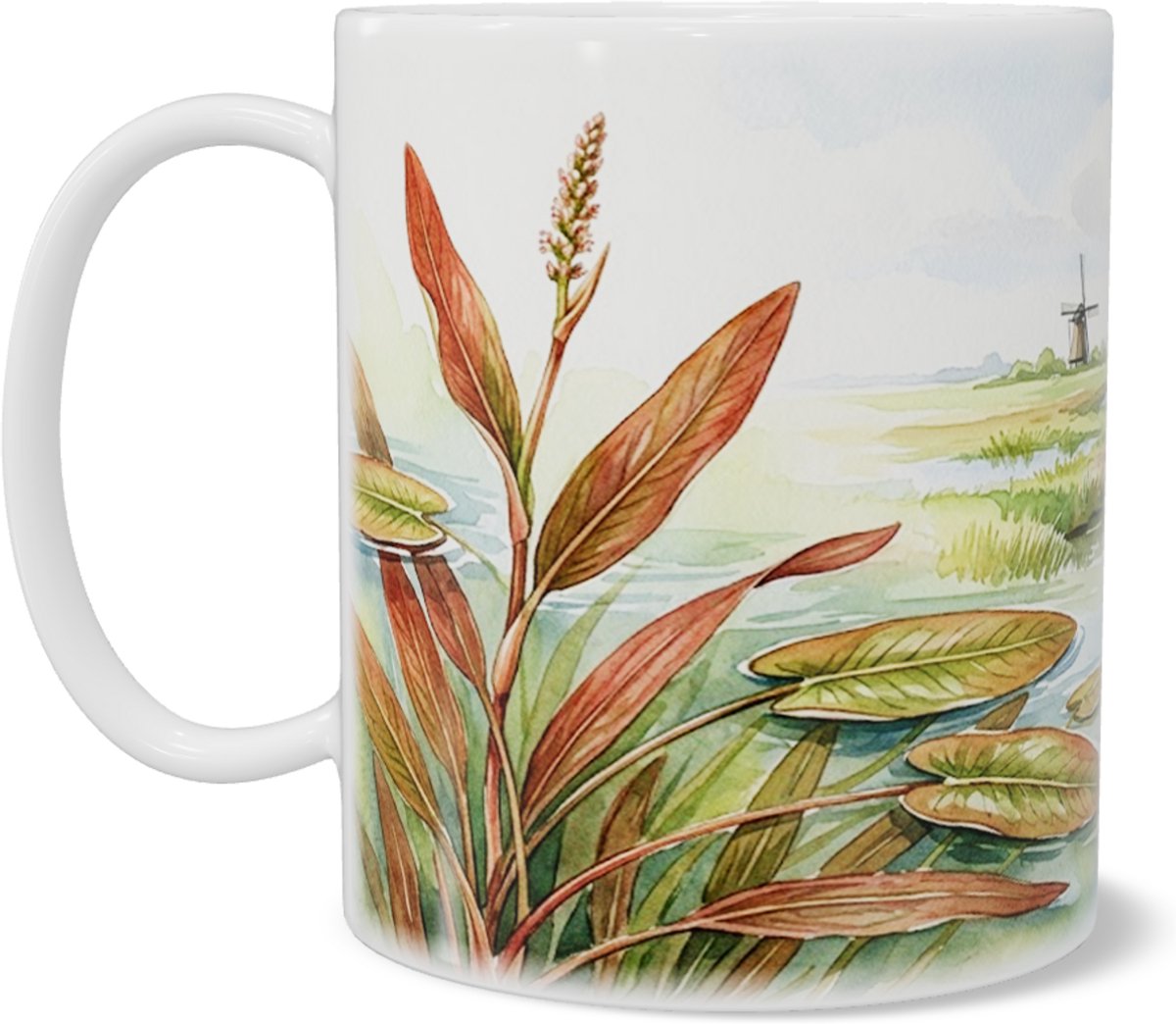 Mok met rivierfonteinkruid illustratie - Potamogeton - Waterplant mok