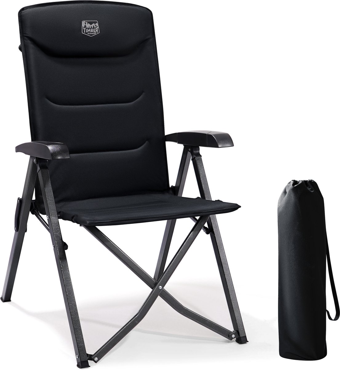 TIMBER RIDGE Campingstoel - Opvouwbaar & Verstelbaar - 4 standen & hoge rugleuning - Comfortabele tuinstoelen - Ideaal voor camping - Zwart