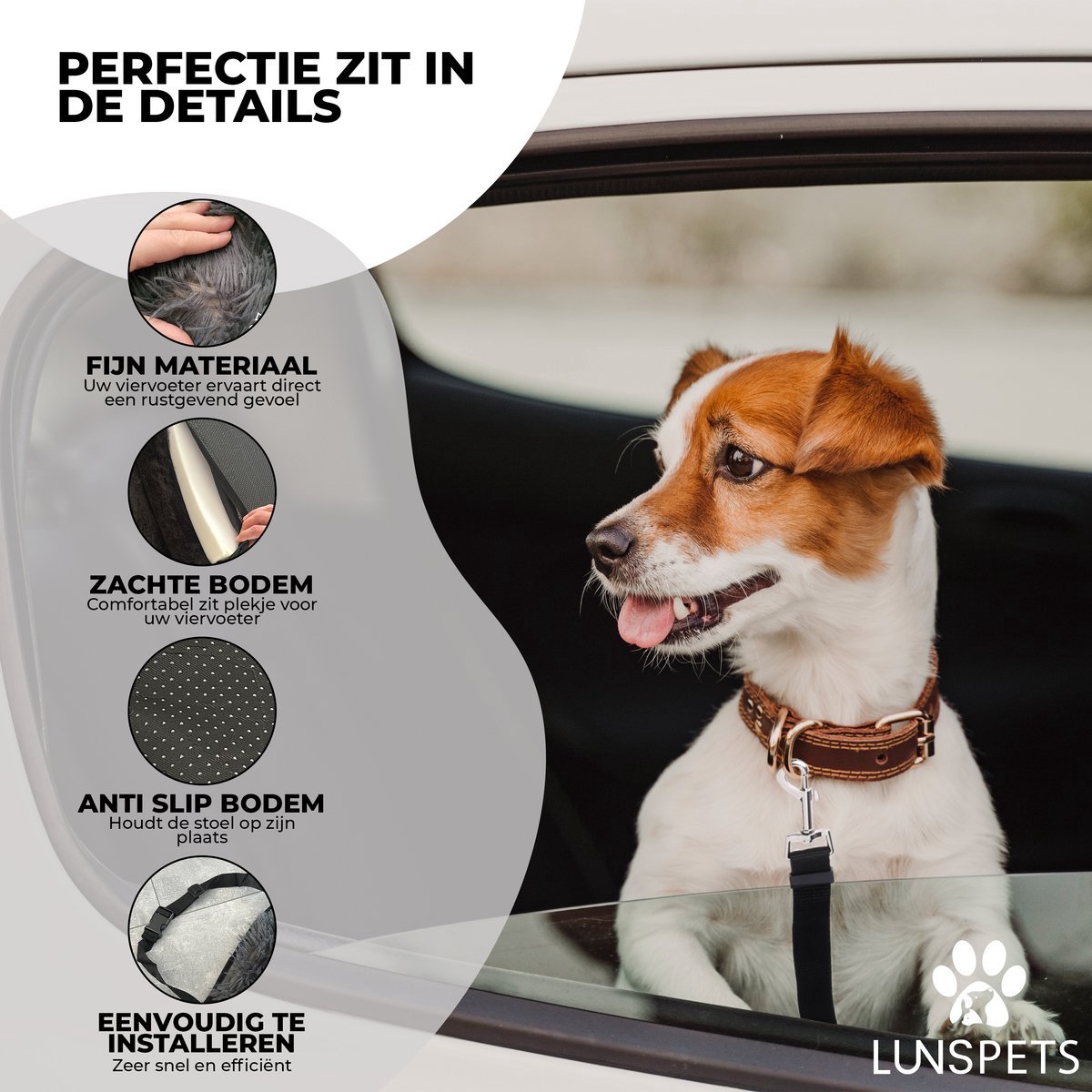 Lunspets - Hondenmand Auto - Autostoel Hond - Automand Hond - Zacht - Wasbaar - Donkergrijs – foto 5