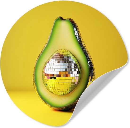 WallCircle® - Behangcirkel 30x30 cm - Muurstickers Avocado - Discobal - Geel - Glitter - Muurcirkel keuken - Wanddecoratie accessoires - Zelfklevend schilderij - Wandcirkel decoratie
