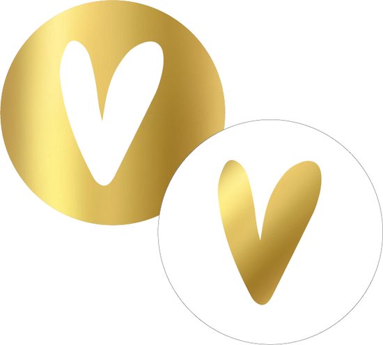 XL Kerst - Geboorte - Huwelijk Sluitsticker - Sluitzegel - 2 assorti – Gouden Hart Glans | Wit - Goud - Goudfolie | Hart - Hartjes - Stickers | Envelop sticker - Geboorte kaart | Cadeau – Gift – Cadeauzakje | Traktatie - Babyshower | DH Collection