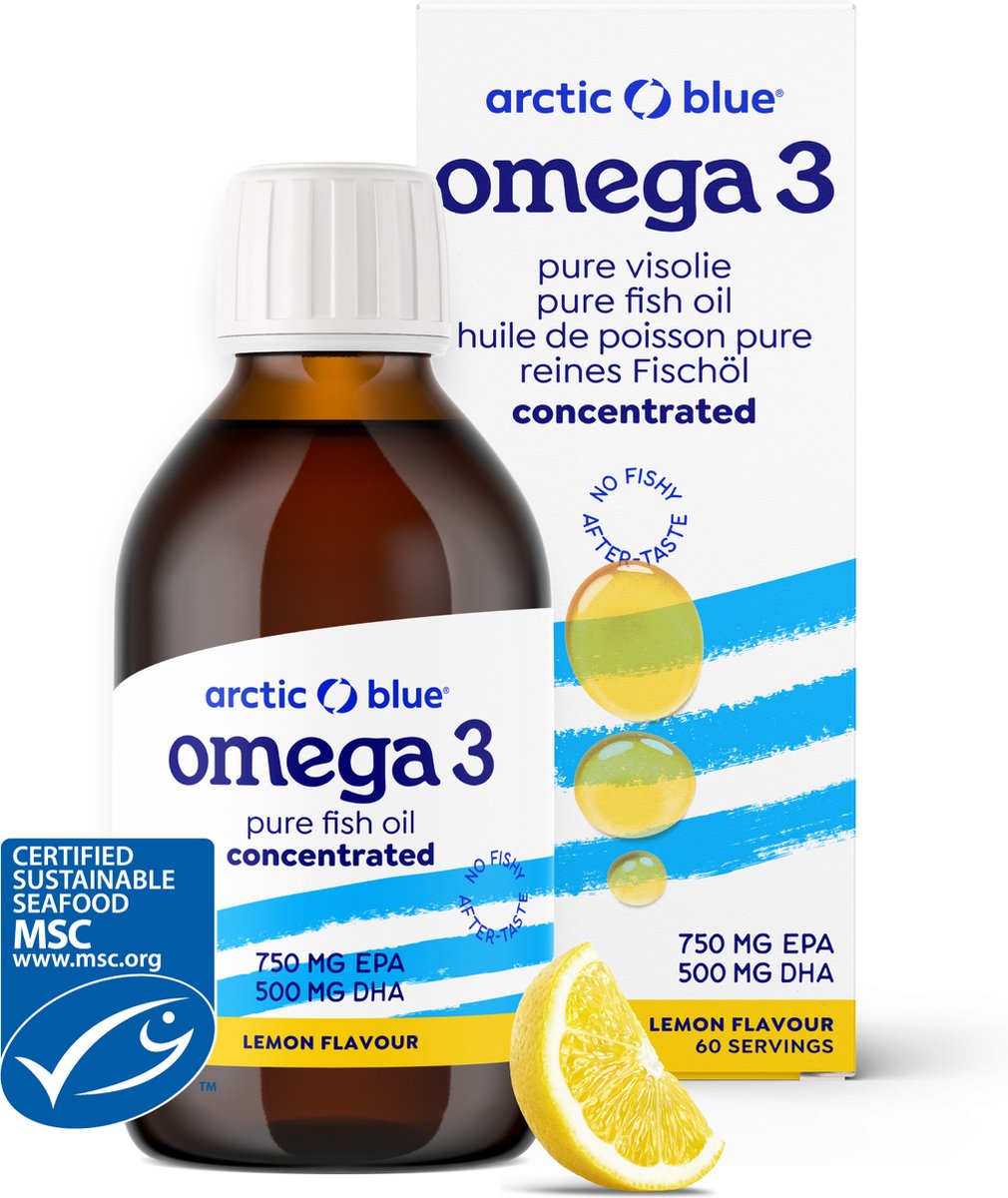 Goedkoopste Arctic Blue - Omega-3 Visolie Concentrated - hoog EPA - MSC keurmerk - citroensmaak - 60 doseringen