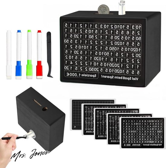 Madame Tirelire Jones avec compteur en bois et chiffres, tirelire réutilisable pour adultes, grand défi d'économie d'argent.