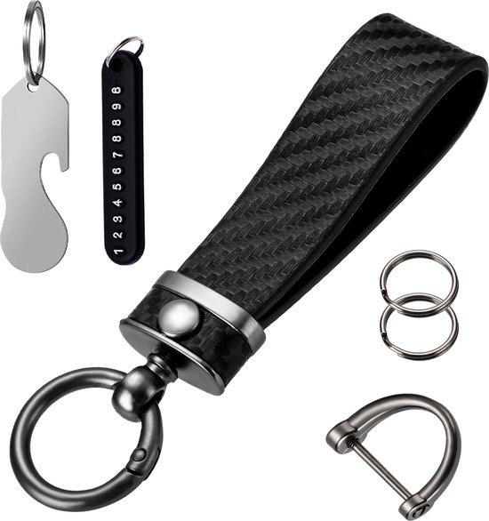 Luxe Sleutelhanger voor Volwassenen - Vegan Leer - Auto Sleutelhouder - Keychain met Karabijnhaak, Musketonhaak en Sleutelringen - Autosleutel voor Vrouwen, Mannen, Dames - Karabijnsluiting Sleutel hanger - Auto Accessoires -In Cadeau/Geschenk Doos
