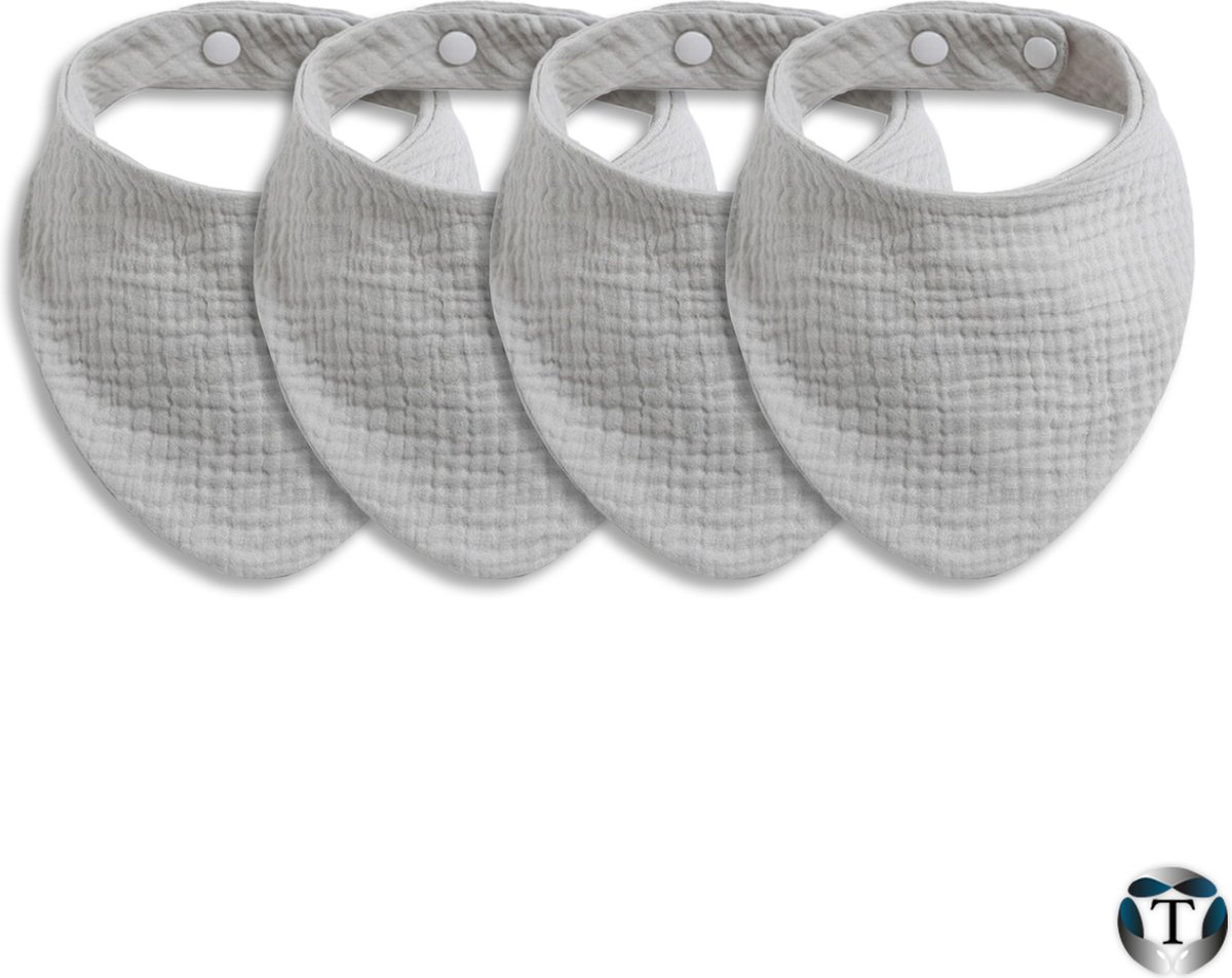 Goedkoopste Slabbetje | Set van 4 stuks | Lichtgrijs | Baby | Peuter | Eten | Drinken | Verstelbaar | Maat 32 | 100 katoen | TheOldOmen