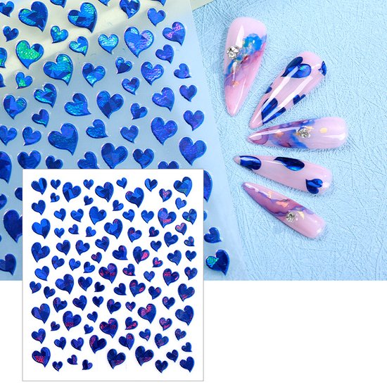 Autocollants à ongles | Nail Art | Hartjes bleus | Auto-adhésif | Ensemble de manicure