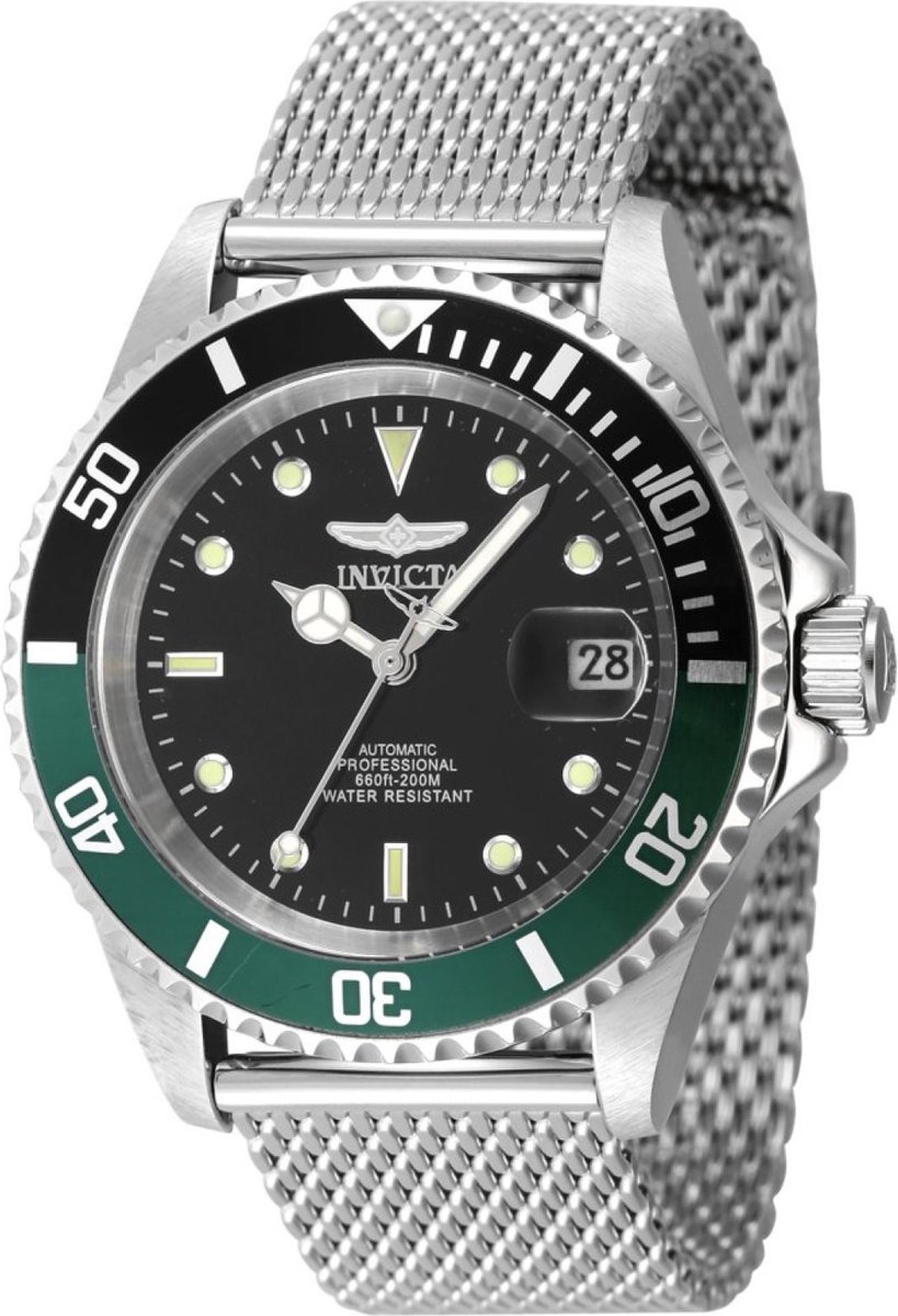 Invicta Pro Diver 48072 Heren Horloge - Waterdicht - Analoog - Automatisch Uurwerk - Roestvrij Staal met zwarte Wijzerplaat - 40mm