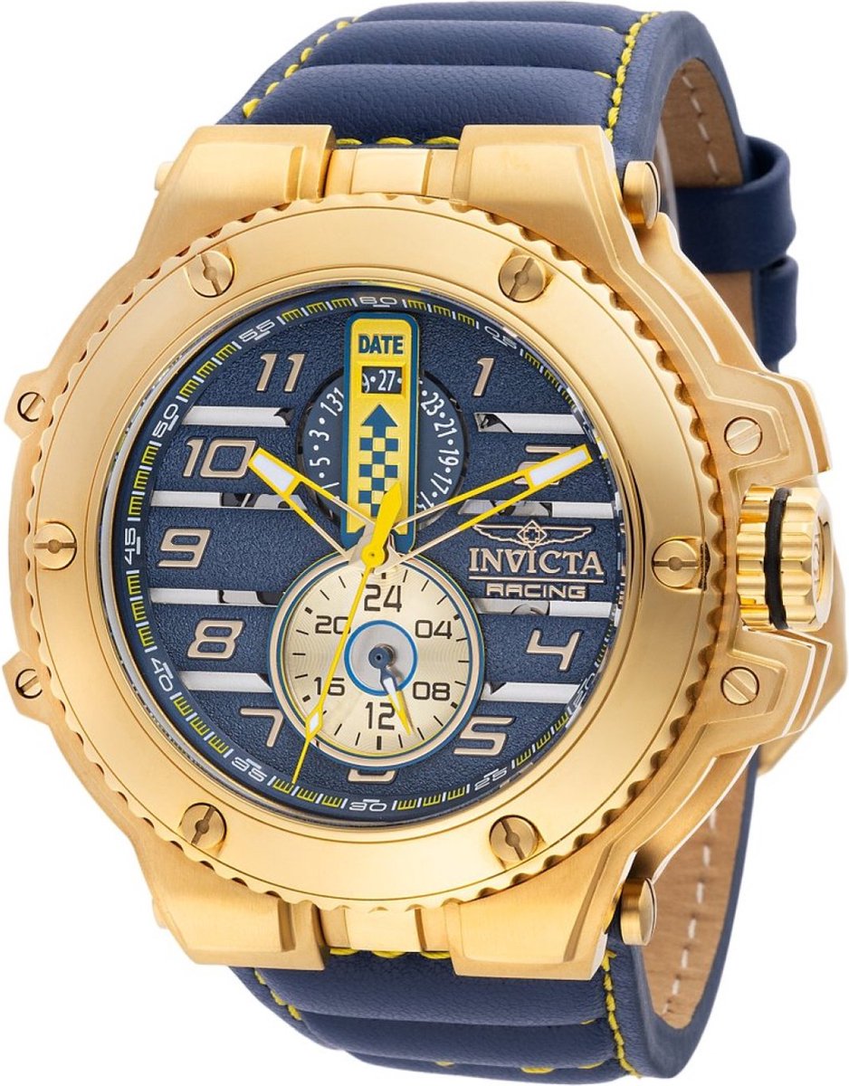 Invicta Racing 47379 Heren Horloge - Waterdicht - Analoog - Quartz Uurwerk - Roestvrij Staal met blauwe Wijzerplaat - 58mm