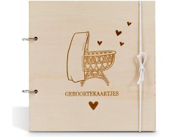 Muuzey Geboortekaarten bewaarbundel - Hout - Geboortekaartjes bewaarbundel - Kaarten bewaarbundel wiegje - 20 cm x 20 cm - Brievenbuspakket