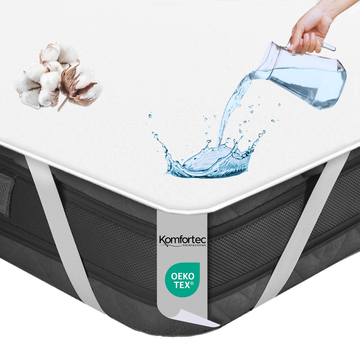 Komfortec Waterdichte Matrasbeschermer 120x200 cm - Katoen – 4 Elastische Banden - Matrasbeschermhoes - Ademende Matrashoes - Niet Krakend - Anti-allergie