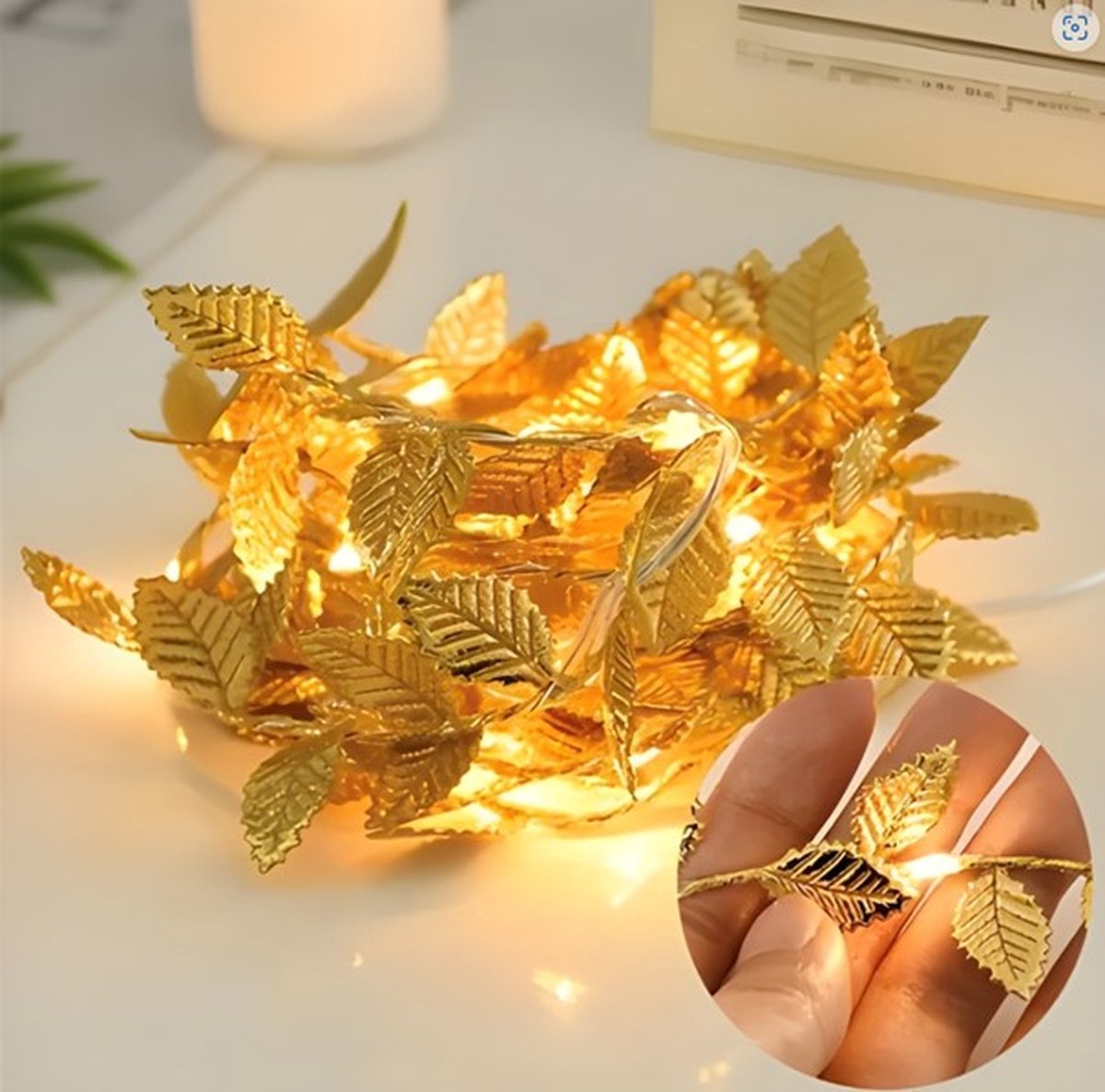 Sfeerverlichting Kerst - Tafelversiering Goud Blad lichtsnoer - 2 meter - Feestelijke tafeldecoratie licht - LED verlichting - Kerst tak lamp - Kerstdiner - Bruiloft decor verlichting - Buiten en binnen verlichting - Kerstverlichting op batterij – foto 2