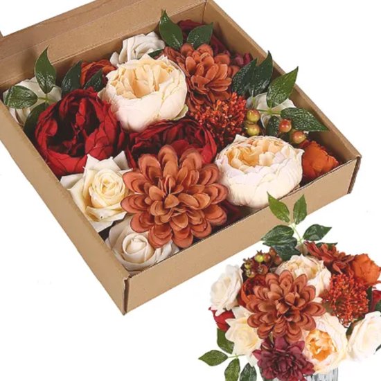 Hilvard - Nepbloemen - Kunstbloemen - Bruidsboeket - DIY bloemen doos - Woondecoratie - Rood en Creme