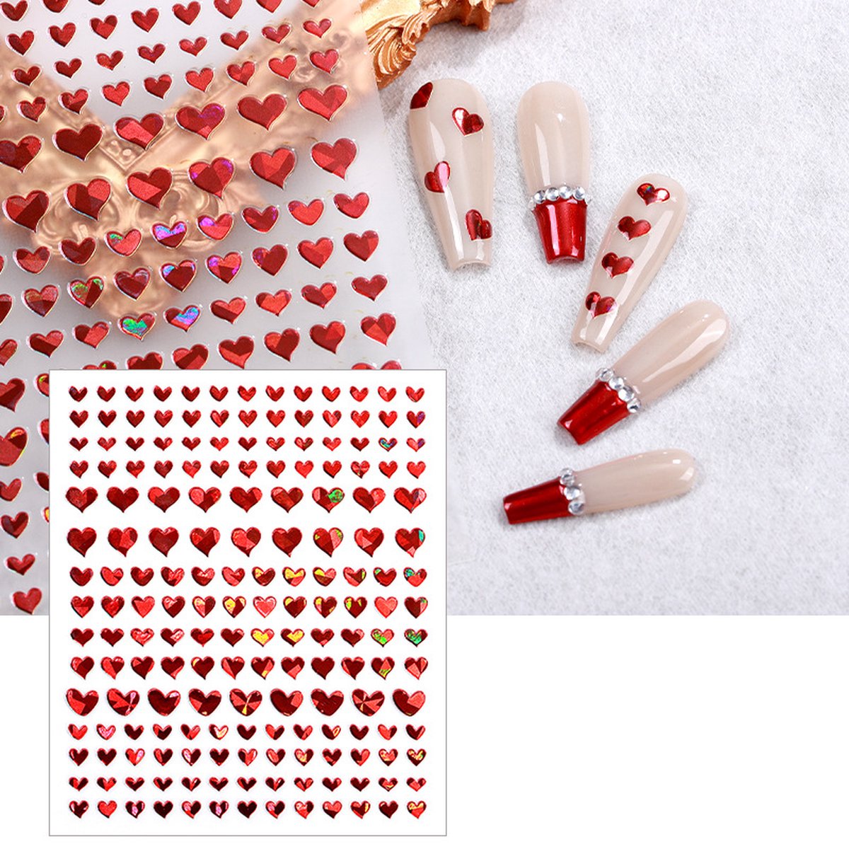 Goedkoopste Nagelstickers | Nail Art | Rode Hartjes | Zelfklevend | Manicure Set