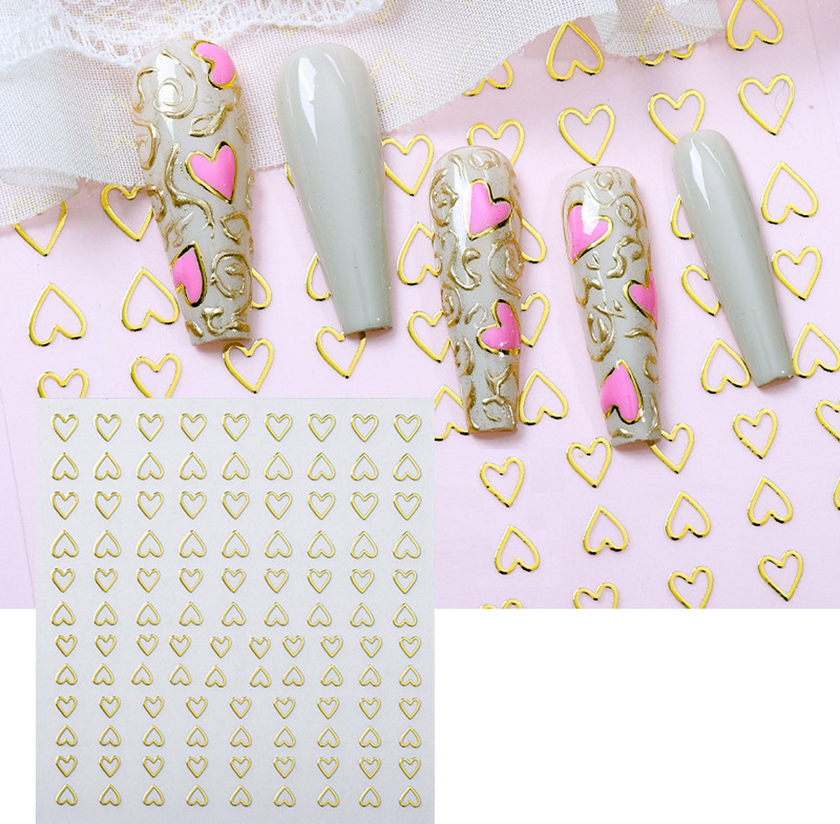 Goedkoopste Nagelstickers | Nail Art | Gouden Hartjes | Zelfklevend | Manicure Set