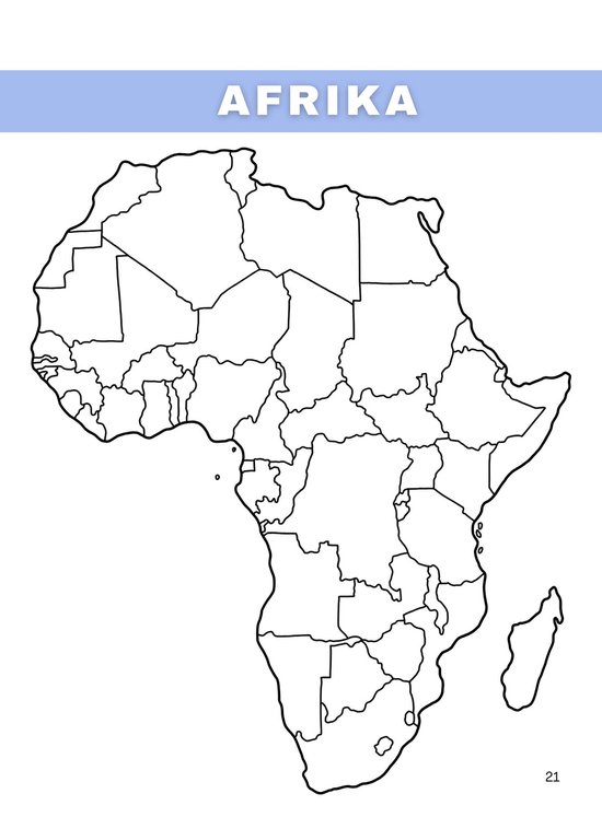 Zwarte landkaart van Afrika met landsgrenzen, tekst 'AFRIKA'.