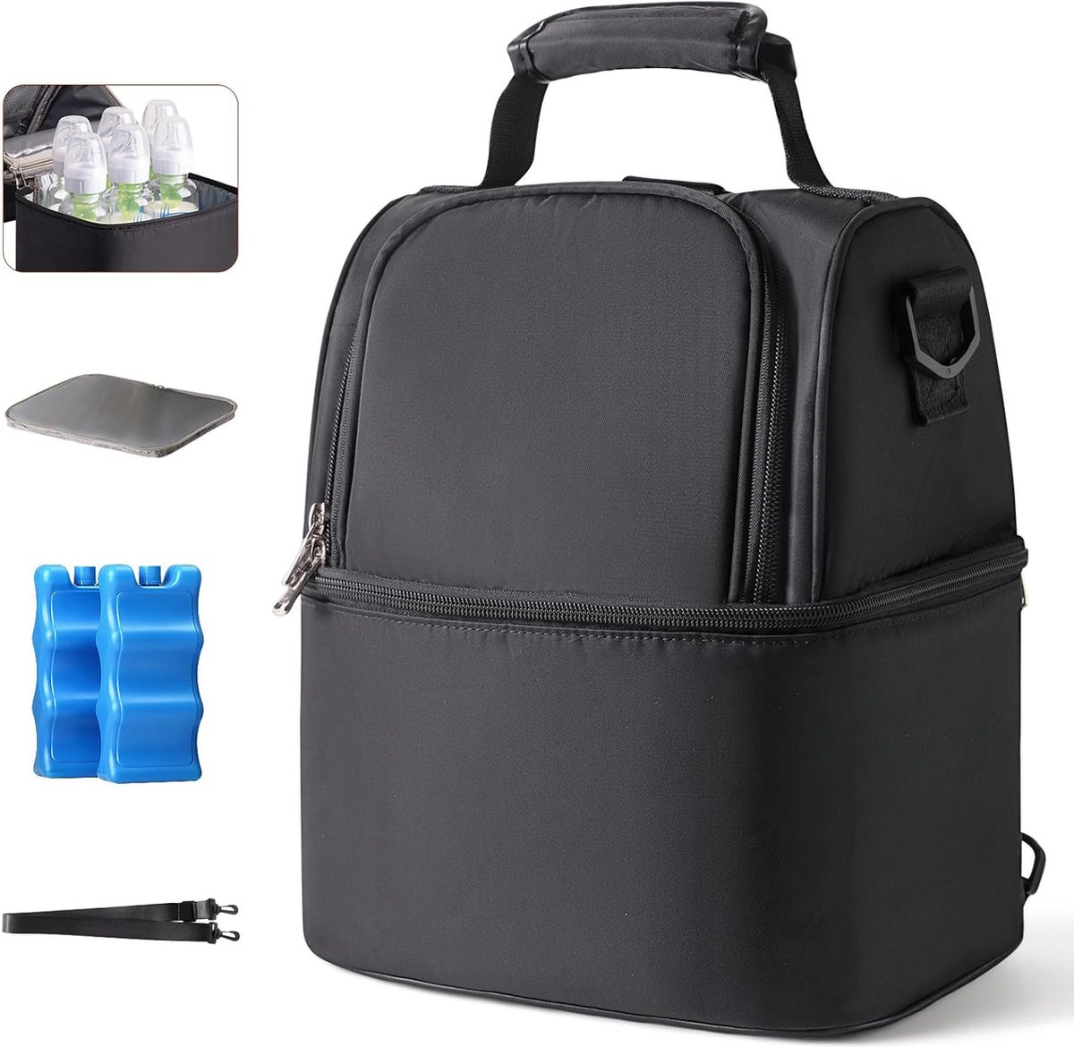 Goedkoopste Koeltas voor Moedermelk met Ijspack - Zwart - Koelrugzak - Handige Tasorganizer - Ideaal voor Borstvoeding Onderweg - Compacte Koelbox voor Moedermelk Bewaren
