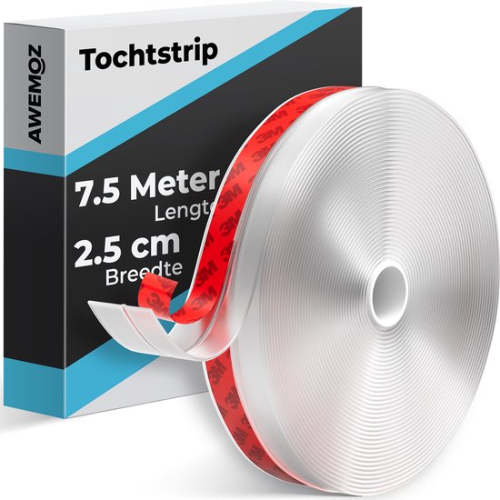 AWEMOZ Tochtstrip 7,5 Meter Lang x 2,5 cm Breed - Tochtstrips voor Deuren - Zelfklevend - Tochtstopper - Tochtrol - Tochtband - Tochtwering - Hoogwaardig Siliconen