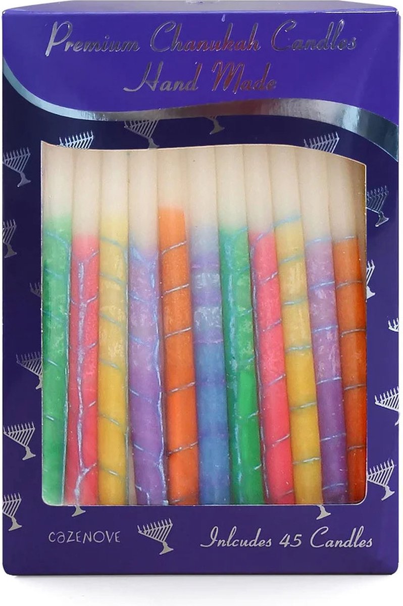 Premium Hanukkah Candles, Decorated Multicolour, 45 Pack, 14cm