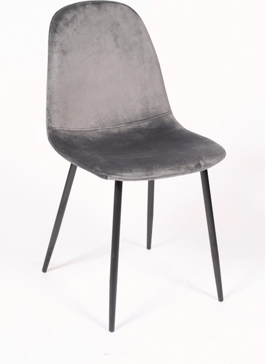 Set van 4 Eetkamer Stoelen - Stoel Marina - Velvet Grijs - Promoties - zwarte metalen poten