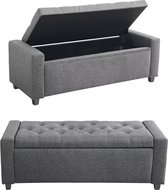 J&R Opbergpoef - Poef met opbergruimte - Bankje - Dekenkist - Grijs - 121.5x49x42cm