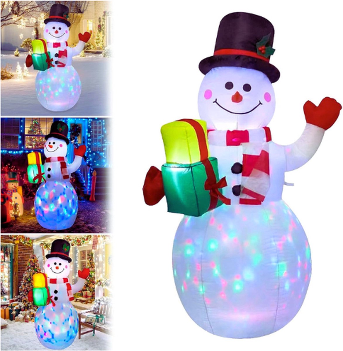 Opblaasbare Sneeuwpop - 150 Cm - Opblaasbare Kerstsneeuwpop - Kerstdecoratie Voor Buiten - Met Ledlicht - Voor Buiten - Tuin - Gazon - Binnen - Kerstfeest