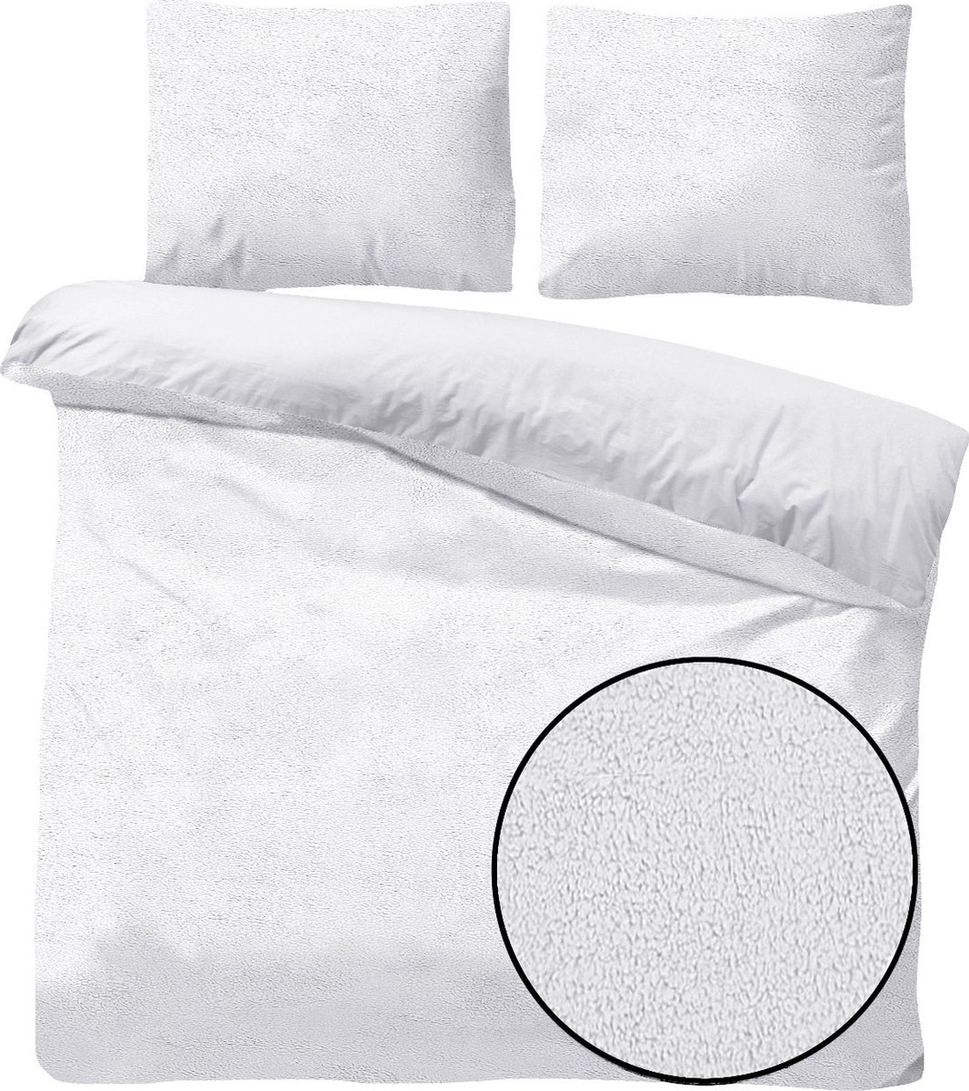 Husch Teddy Fleece Dekbedovertrek Wit - Lits-Jumeaux - 240x200/220 cm - Heerlijk Zachte Teddy