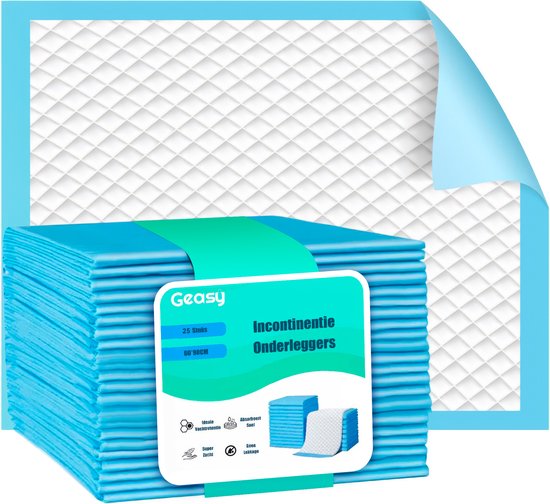 GEASY Incontinentie Bed Onderleggers - Wegwerp Onderleggers 25 Stuks - Matrasbeschermers 60x90 CM - Blauw/Wit - Puppy Training Pads - Incontinentie Matrasbeschermer - Incontinentie onderleggers