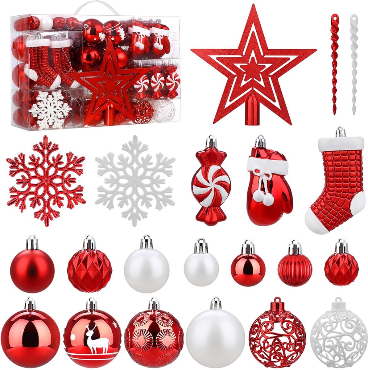 128 Rode Onbreekbare Kerstballen - Glanzende - Matte En Glitter Decoraties Voor Feestelijke Kerstversiering