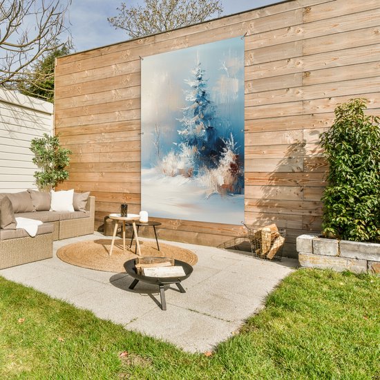 Affiche de jardin 120x180 cm - Décoration de jardin Forêt - Hiver - Nature - Abstrait - Neige - Affiche pour le jardin - Décoration extérieure - Tableau de jardin clôture - Décoration murale sur toile de jardin - Décoration murale sur toile de balcon