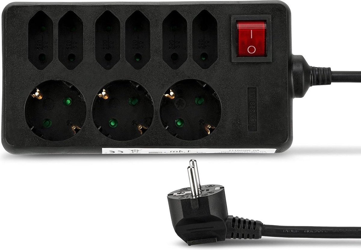 oCreon 00250171 9-Voudige Stopcontactdoos 1 -4 m Kabel - Max 3500 W - Zwart