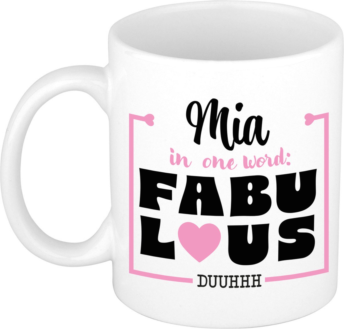 Bellatio Decorations Naam mok Mia - wit - Fabulous - keramiek - 300 ml - cadeau collega beker - cadeau