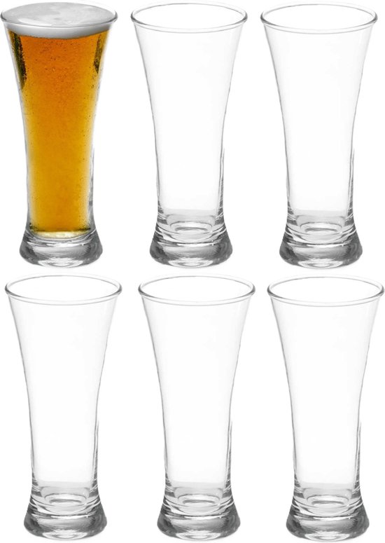 Verres à bière Vivalto - Flûtes/vase - verre transparent - 6x pièces - 320 ml - Forme conique - Cadeau
