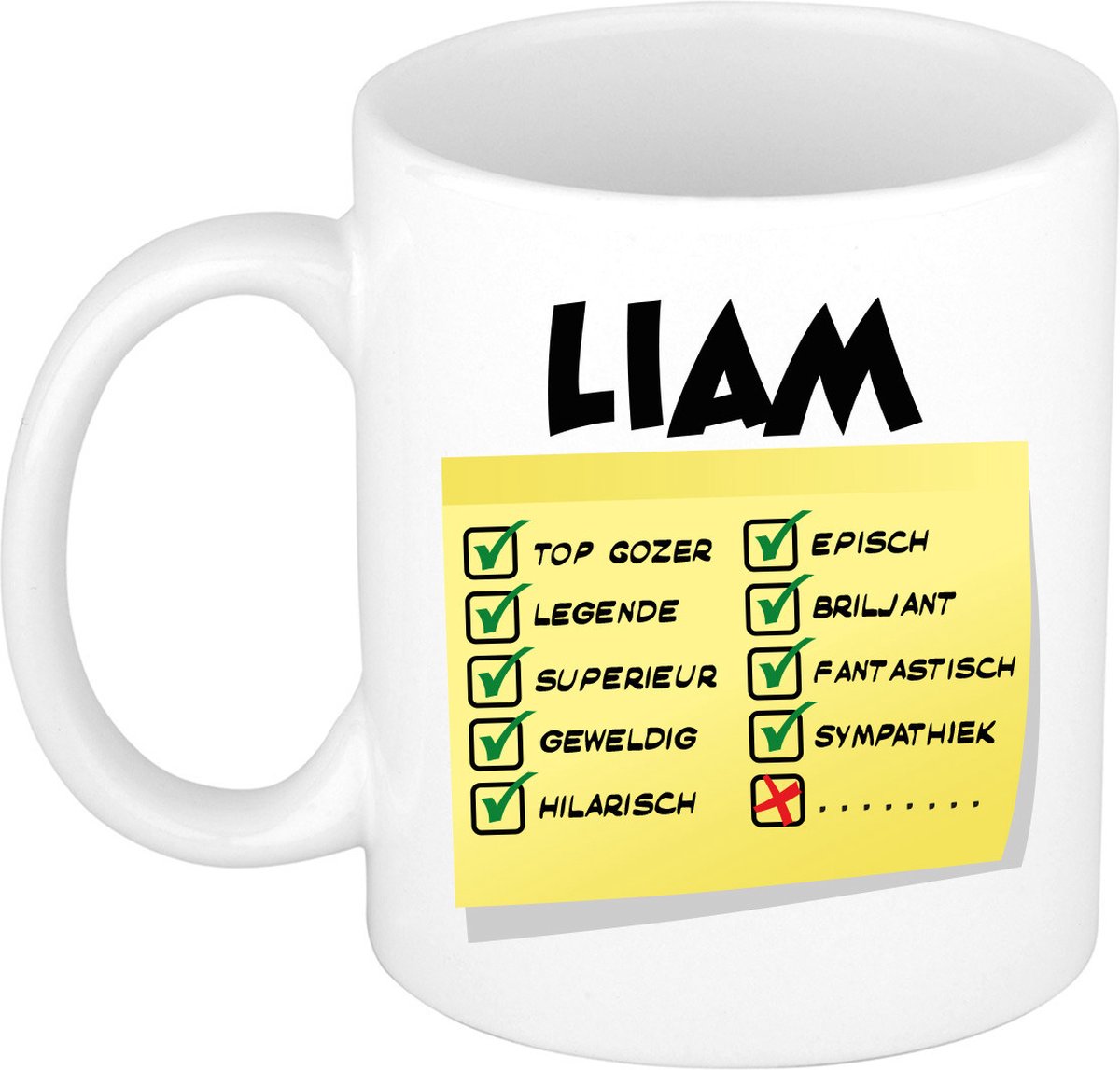 Bellatio Decorations Naam mok Liam - wit - top gozer - keramiek - 300 ml - cadeau collega beker